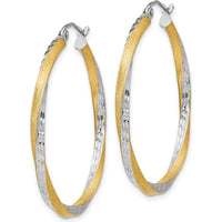 14K Yellow Gold Rhodium Diamond-Cut Twisted Hoop Earrings - 2.5mm Thickness by 0