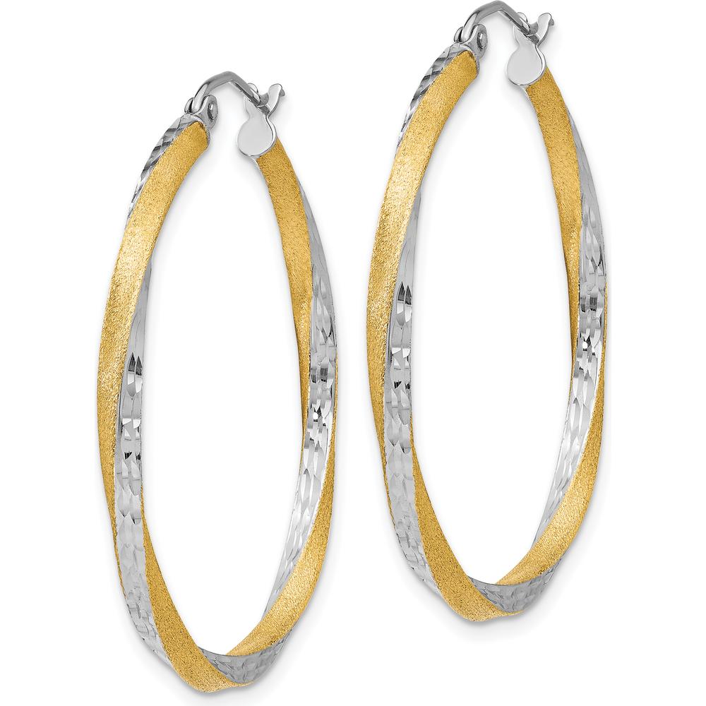 14K Yellow Gold Rhodium Diamond-Cut Twisted Hoop Earrings - 2.5mm Thickness by 0