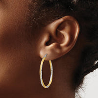 14K Yellow Gold Rhodium Diamond-Cut Twisted Hoop Earrings - 2.5mm Thickness by 0