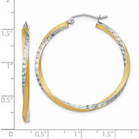 14K Yellow Gold Rhodium Diamond-Cut Twisted Hoop Earrings - 2.5mm Thickness by 0