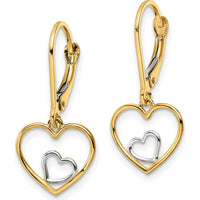 14K Yellow Gold Rhodium Heart in Heart Leverback Dangle Earrings by 0