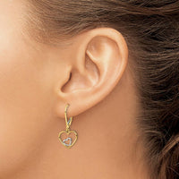 14K Yellow Gold Rhodium Heart in Heart Leverback Dangle Earrings by 0