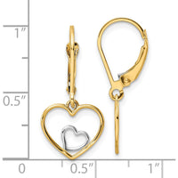14K Yellow Gold Rhodium Heart in Heart Leverback Dangle Earrings by 0