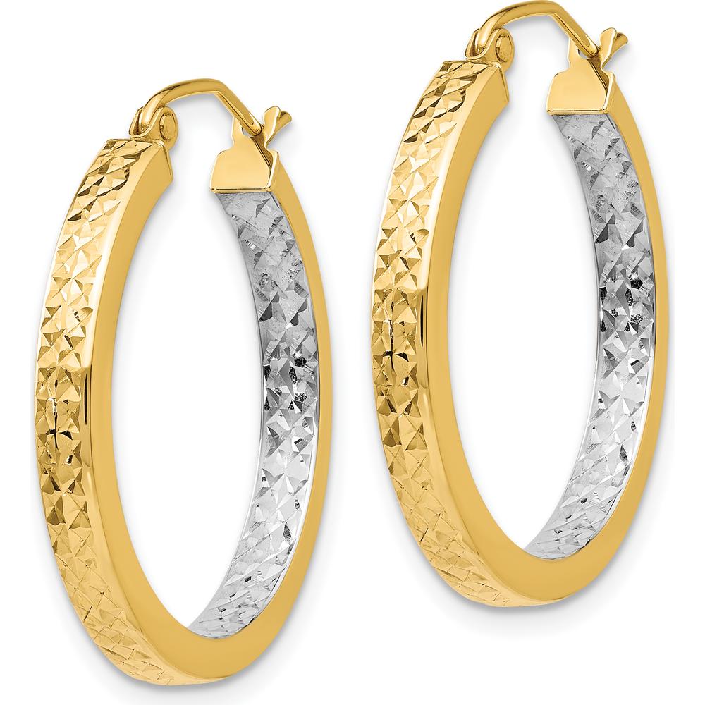 14K Yellow Gold Rhodium Light Square Diamond Cut Hoop Earrings - 27mm Length by 0