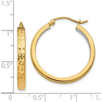 14K Yellow Gold Rhodium Light Square Diamond Cut Hoop Earrings - 27mm Length by 0