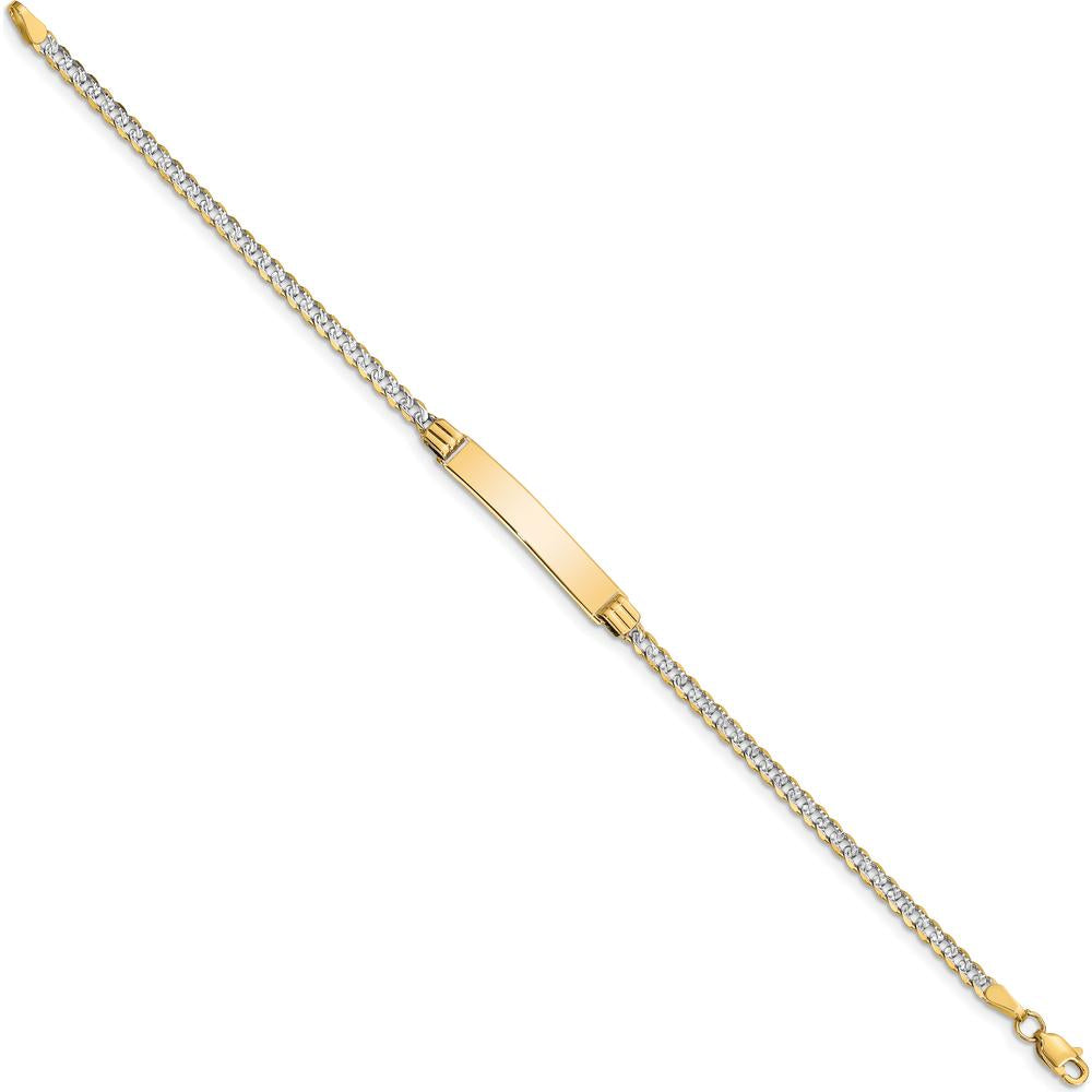 14K Yellow Gold Rhodium-Plated Curb Link Baby/Child ID Bracelet with Engraving Plate - 6" Length by Oro Pregiato