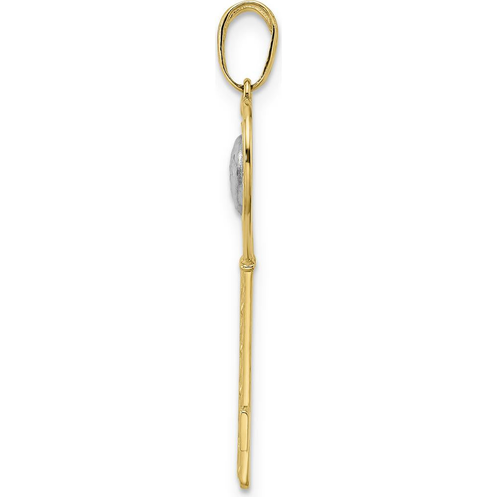 14K Yellow Gold Rhodium Plated Diamond-Cut Heart Filigree Key Pendant by Oro Pregiato