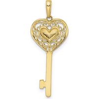 14K Yellow Gold Rhodium Plated Diamond-Cut Heart Filigree Key Pendant by Oro Pregiato