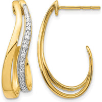 14K Yellow Gold Rhodium-Plated J-Hoop Earrings with 14 Round Diamonds - 0.01 Carat Total Diamond Weight by Monteluci Fine Jewelry