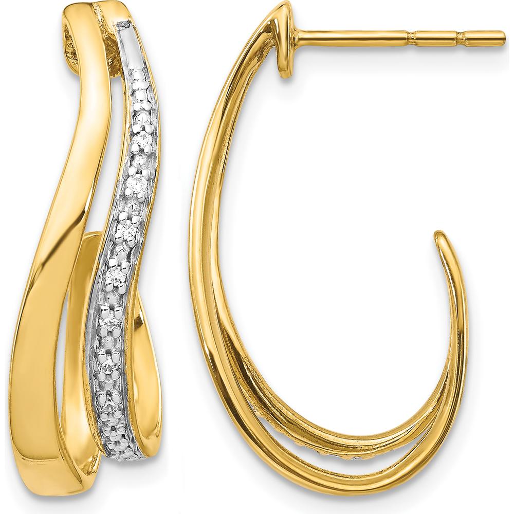 14K Yellow Gold Rhodium-Plated J-Hoop Earrings with 14 Round Diamonds - 0.01 Carat Total Diamond Weight by Monteluci Fine Jewelry
