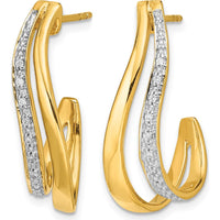 14K Yellow Gold Rhodium-Plated J-Hoop Earrings with 14 Round Diamonds - 0.01 Carat Total Diamond Weight by Monteluci Fine Jewelry