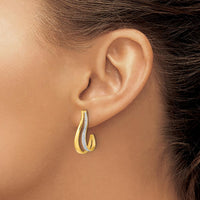 14K Yellow Gold Rhodium-Plated J-Hoop Earrings with 14 Round Diamonds - 0.01 Carat Total Diamond Weight by Monteluci Fine Jewelry