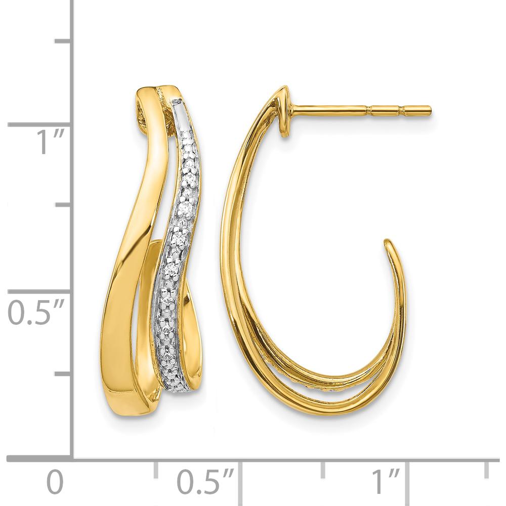 14K Yellow Gold Rhodium-Plated J-Hoop Earrings with 14 Round Diamonds - 0.01 Carat Total Diamond Weight by Monteluci Fine Jewelry
