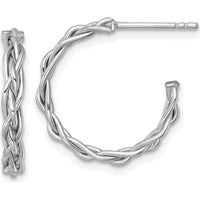 14K Yellow Gold Rhodium-Plated Polished Woven Braid C-Hoop Post Earrings - 19mm by 0