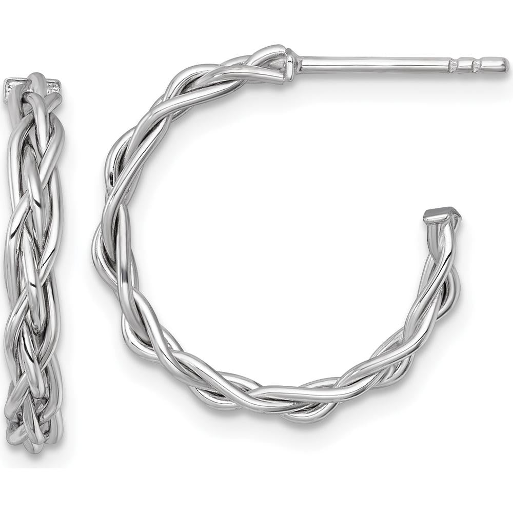 14K Yellow Gold Rhodium-Plated Polished Woven Braid C-Hoop Post Earrings - 19mm by 0