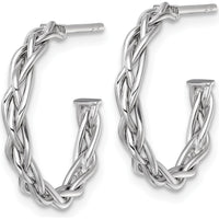 14K Yellow Gold Rhodium-Plated Polished Woven Braid C-Hoop Post Earrings - 19mm by 0