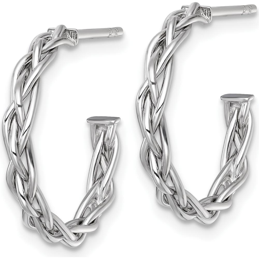 14K Yellow Gold Rhodium-Plated Polished Woven Braid C-Hoop Post Earrings - 19mm by 0