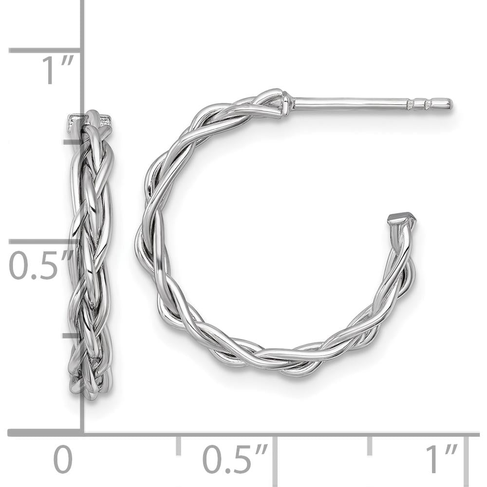 14K Yellow Gold Rhodium-Plated Polished Woven Braid C-Hoop Post Earrings - 19mm by 0