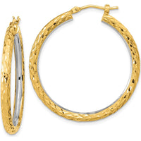 14K Yellow Gold Rhodium Polished Diamond-Cut 3mm Large Hoop Earrings - 35.51mm Length by 0