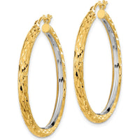 14K Yellow Gold Rhodium Polished Diamond-Cut 3mm Large Hoop Earrings - 35.51mm Length by 0