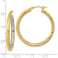 14K Yellow Gold Rhodium Polished Diamond-Cut 3mm Large Hoop Earrings - 35.51mm Length by 0