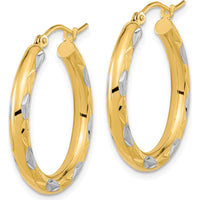 14K Yellow Gold Rhodium Polished Satin and Diamond-Cut Hoop Earrings - 26.65mm Length, 24.93mm Width by 0
