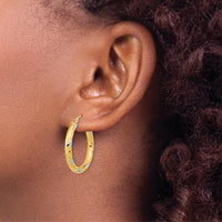 14K Yellow Gold Rhodium Polished Satin and Diamond-Cut Hoop Earrings - 26.65mm Length, 24.93mm Width by 0