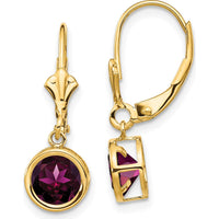 14K Yellow Gold Rhodolite Garnet 6mm Drop Leverback Earrings - 1.10 Carat Total Garnet Weight by Monteluci Fine Jewelry