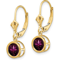 14K Yellow Gold Rhodolite Garnet 6mm Drop Leverback Earrings - 1.10 Carat Total Garnet Weight by Monteluci Fine Jewelry