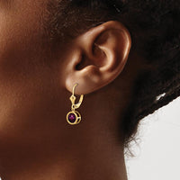 14K Yellow Gold Rhodolite Garnet 6mm Drop Leverback Earrings - 1.10 Carat Total Garnet Weight by Monteluci Fine Jewelry
