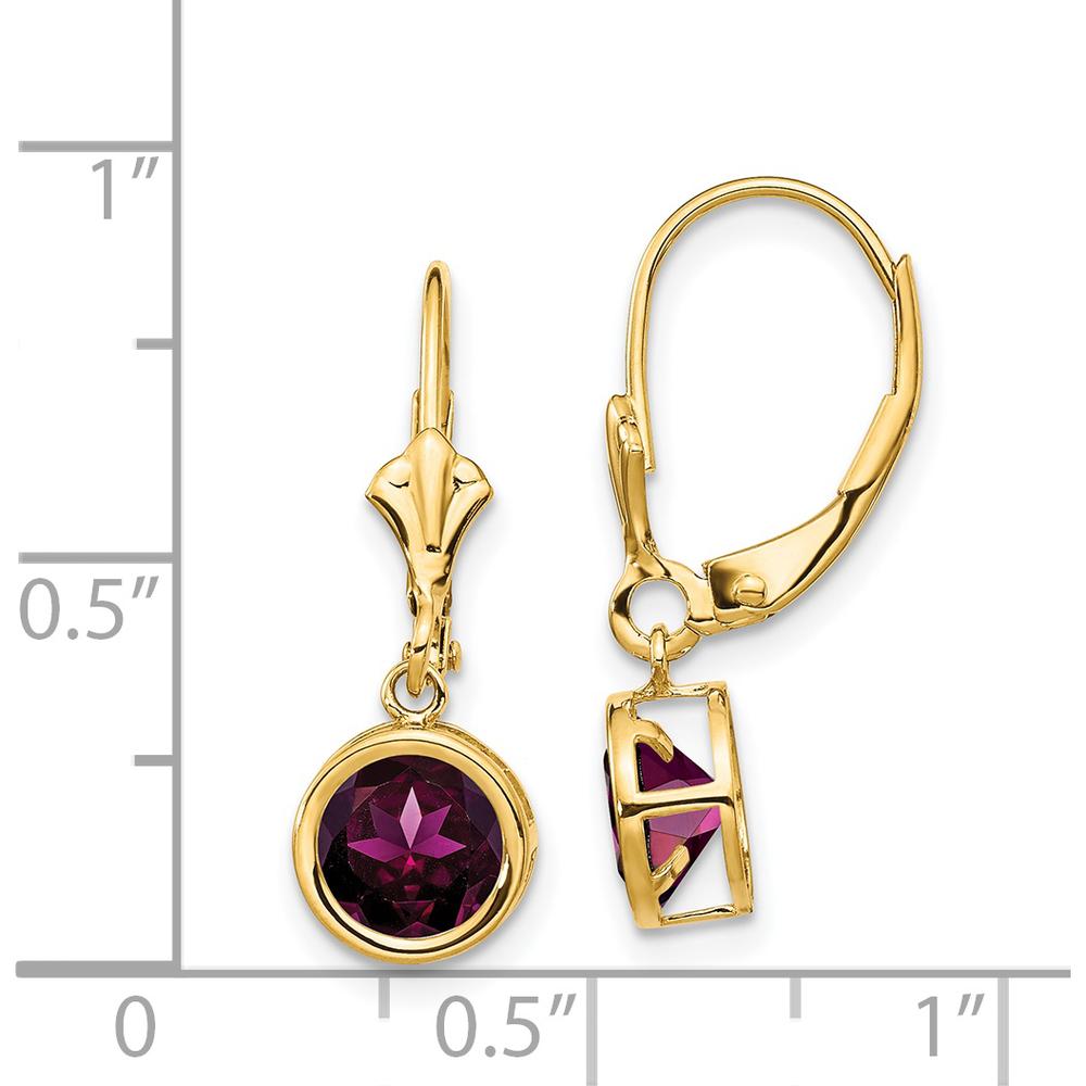 14K Yellow Gold Rhodolite Garnet 6mm Drop Leverback Earrings - 1.10 Carat Total Garnet Weight by Monteluci Fine Jewelry