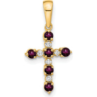 14K Yellow Gold Rhodolite Garnet and Diamond Cross Pendant by Oro Pregiato