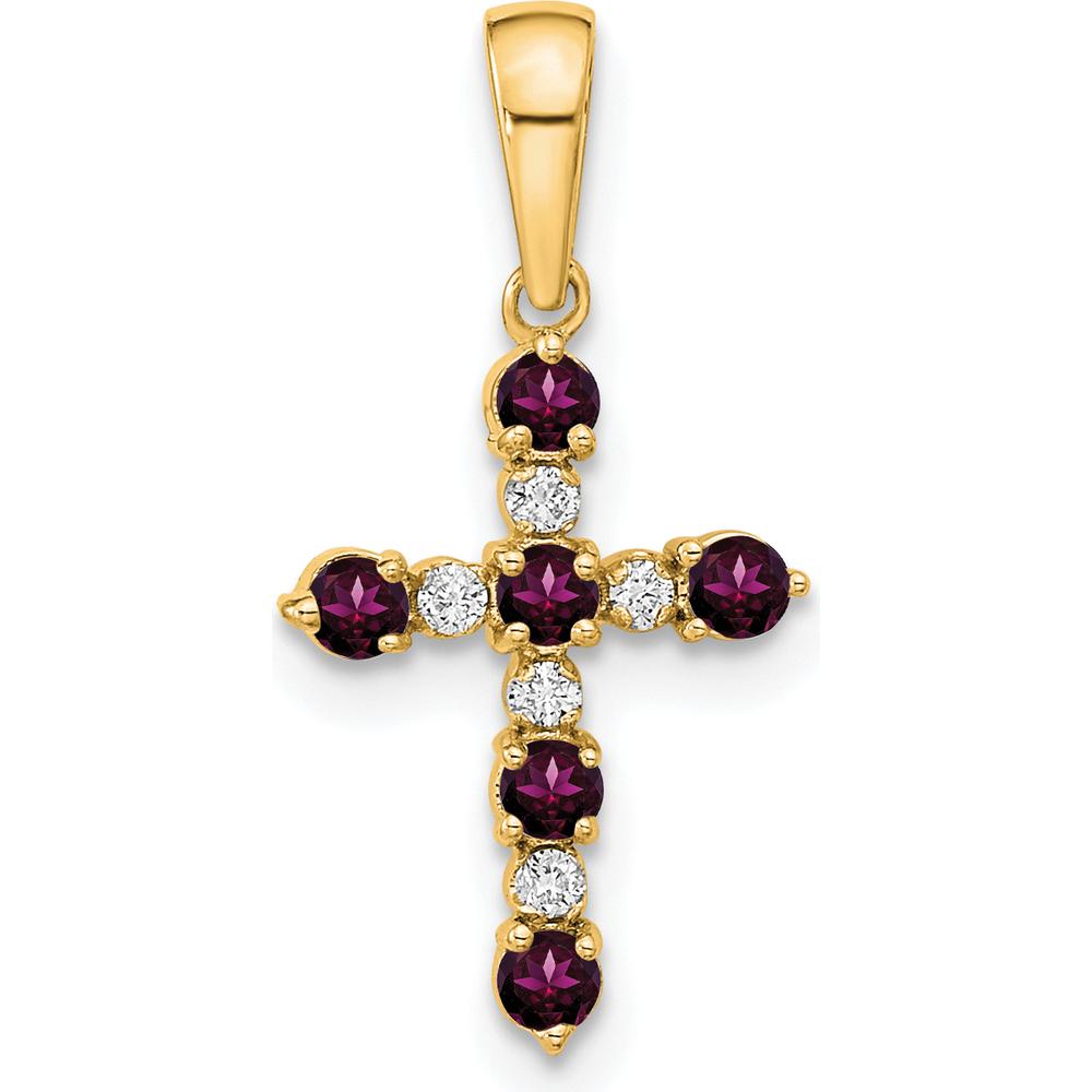14K Yellow Gold Rhodolite Garnet and Diamond Cross Pendant by Oro Pregiato