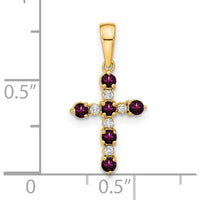 14K Yellow Gold Rhodolite Garnet and Diamond Cross Pendant by Oro Pregiato