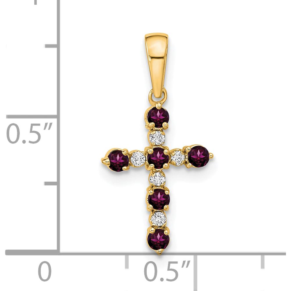 14K Yellow Gold Rhodolite Garnet and Diamond Cross Pendant by Oro Pregiato