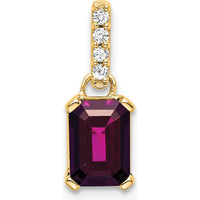 14K Yellow Gold Rhodolite Garnet and Diamond Pendant with 0.01 Carat Diamonds - June Birthstone by Oro Pregiato