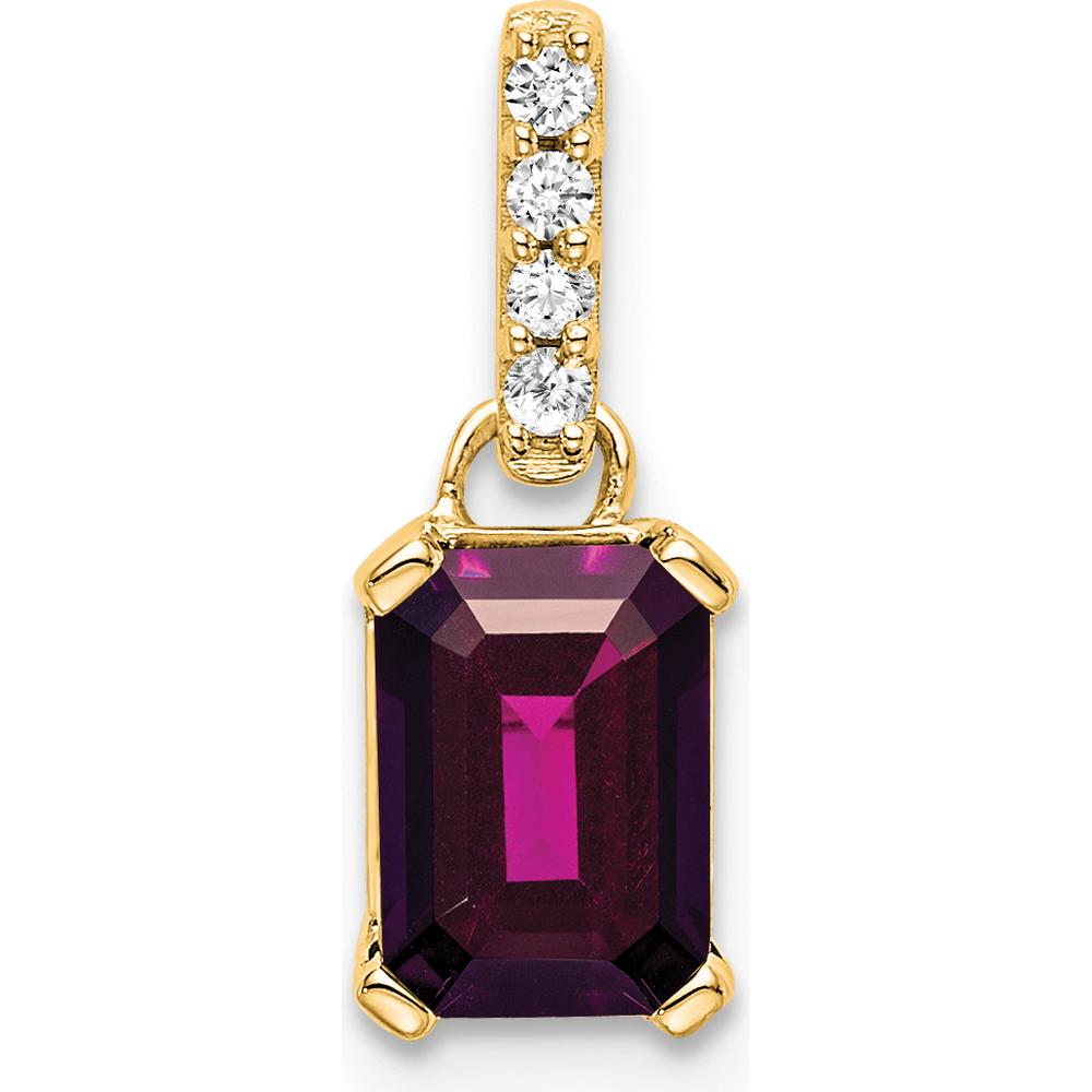 14K Yellow Gold Rhodolite Garnet and Diamond Pendant with 0.01 Carat Diamonds - June Birthstone by Oro Pregiato