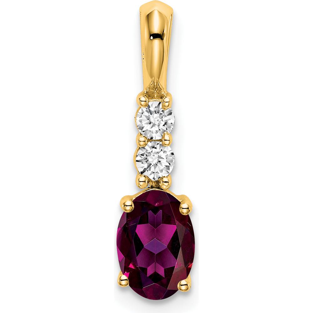 14K Yellow Gold Rhodolite Garnet and Diamond Pendant with Round Diamonds - 0.13 Carat Total Diamond Weight by Oro Pregiato