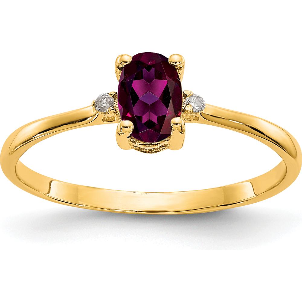 14K Yellow Gold Rhodolite Garnet Birthstone Ring with Round Diamonds - 0.570 Carat Total Garnet Weight, 0.008 Carat Total Diamond Weight by Oro Pregiato