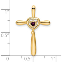 14K Yellow Gold Rhodolite Garnet Cross Pendant with Heart Design - 2.3mm Round Gemstone by Oro Pregiato