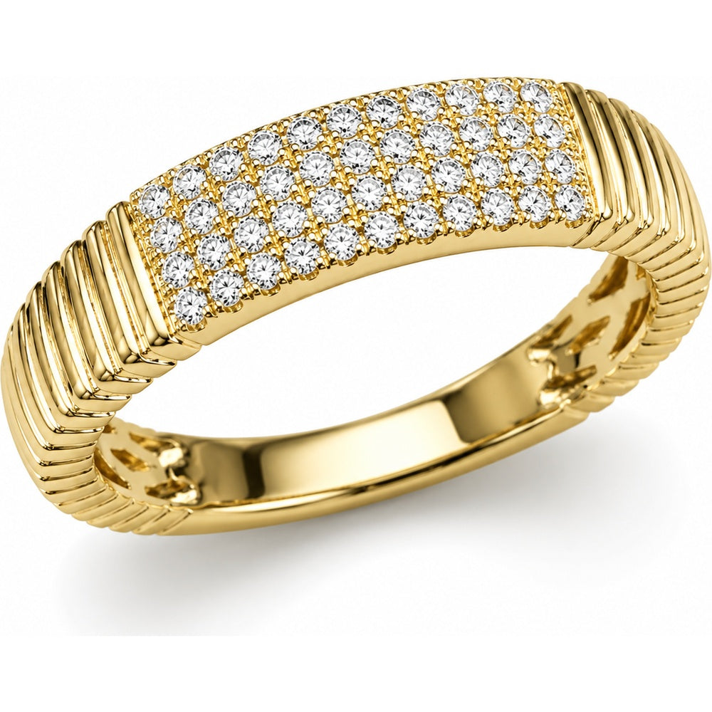 14K Yellow Gold Ribbed Pavé Diamond Band with Round Brilliant Diamonds - 0.36 Carat Total Diamond Weight by Auriventus