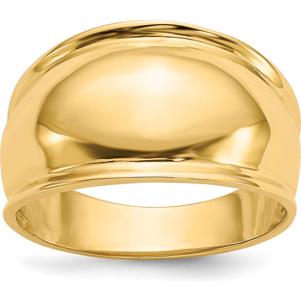 14K Yellow Gold Ridge-edged Dome Ring - Polished Finish, 12mm Band Width by Oro Pregiato