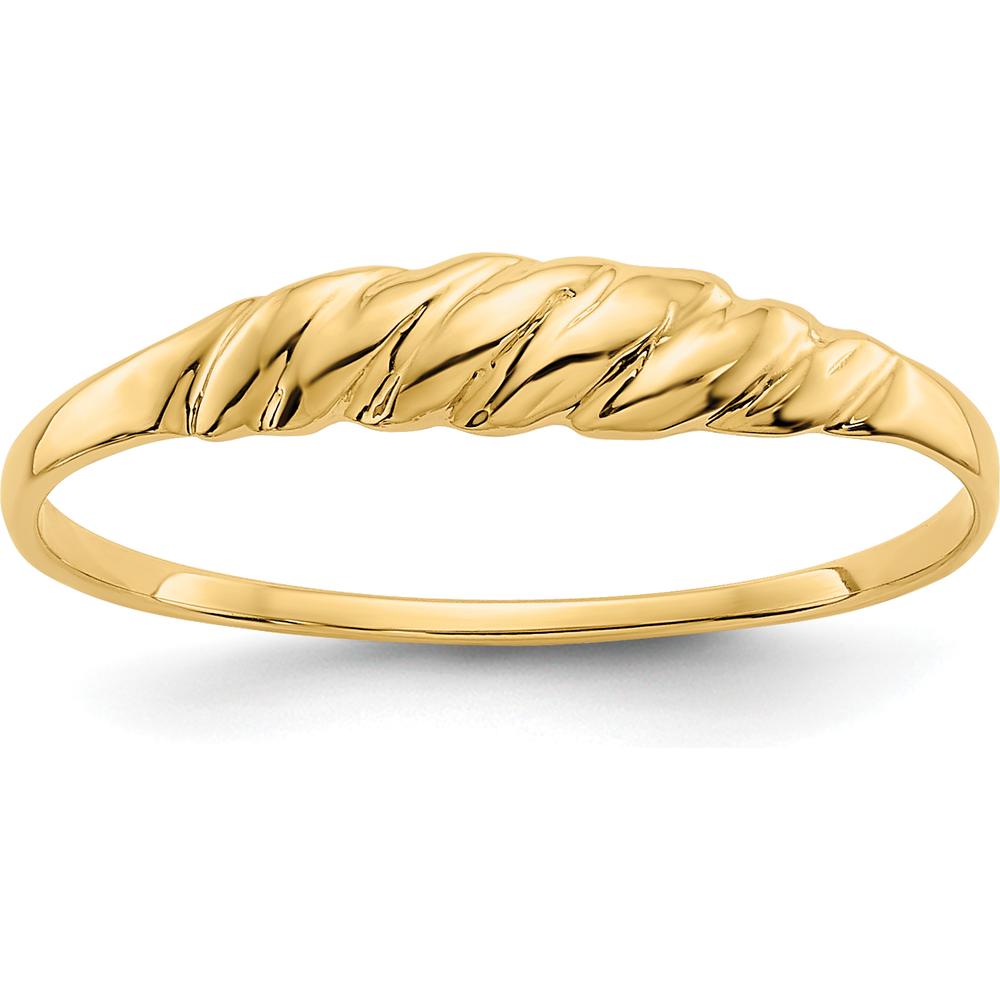 14K Yellow Gold Ridged Dome Ring with Textured Twisted Design by 0