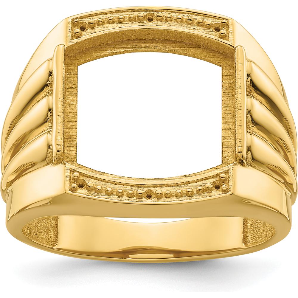 14K Yellow Gold Ridged-Side Men's Ring Mounting for Diamond or Onyx by Monteluci Fine Jewelry