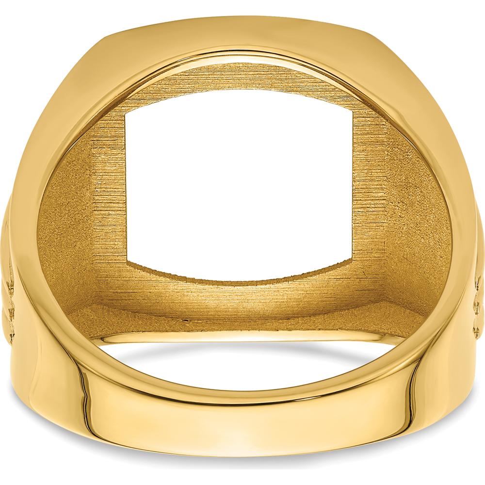 14K Yellow Gold Ridged-Side Men's Ring Mounting for Diamond or Onyx by Monteluci Fine Jewelry