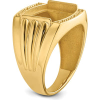 14K Yellow Gold Ridged-Side Men's Ring Mounting for Diamond or Onyx by Monteluci Fine Jewelry