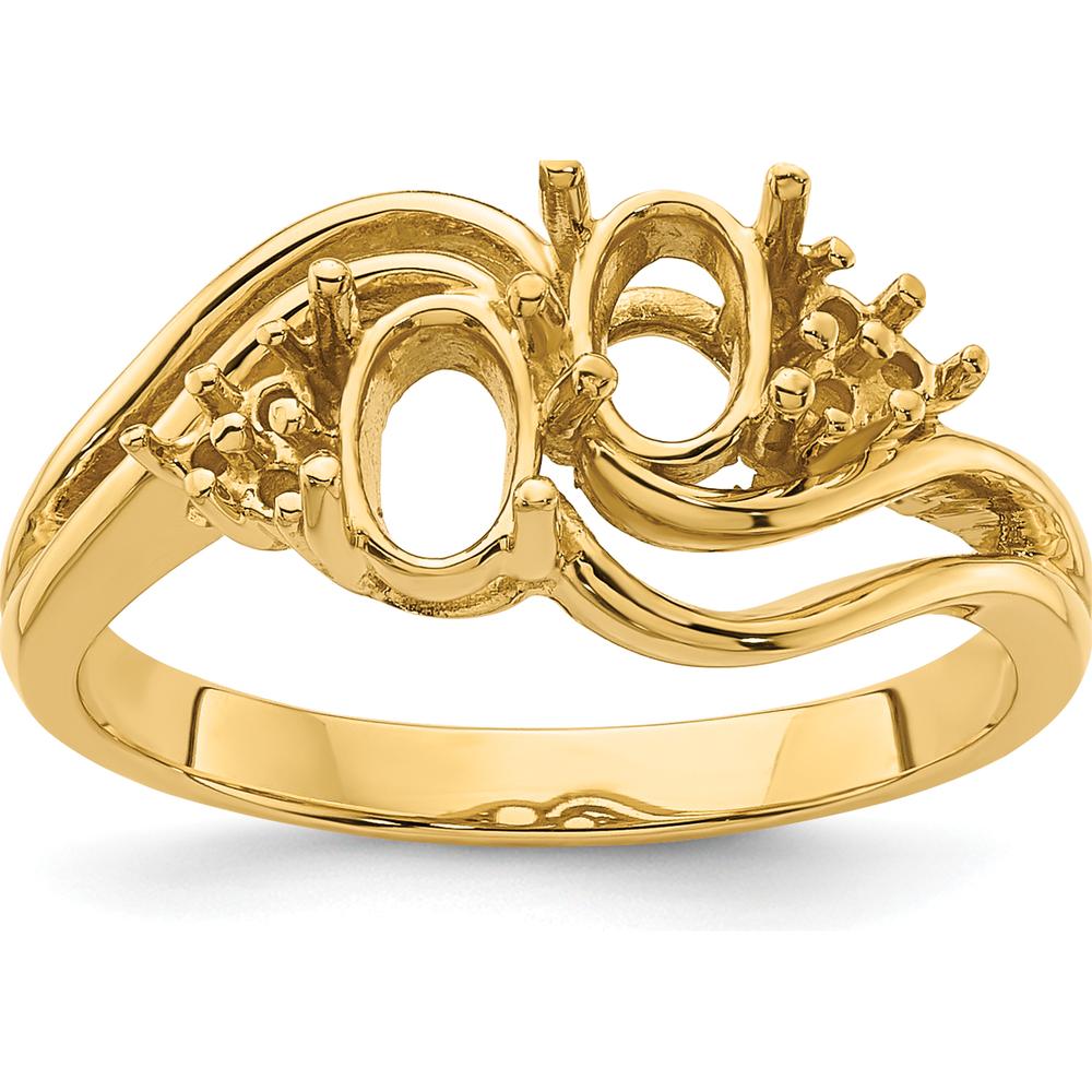 14K Yellow Gold Ring Mounting for 2 Oval Gemstones - 12mm Top Length, 2mm Band Width by Monteluci Fine Jewelry