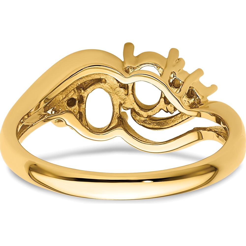 14K Yellow Gold Ring Mounting for 2 Oval Gemstones - 12mm Top Length, 2mm Band Width by Monteluci Fine Jewelry