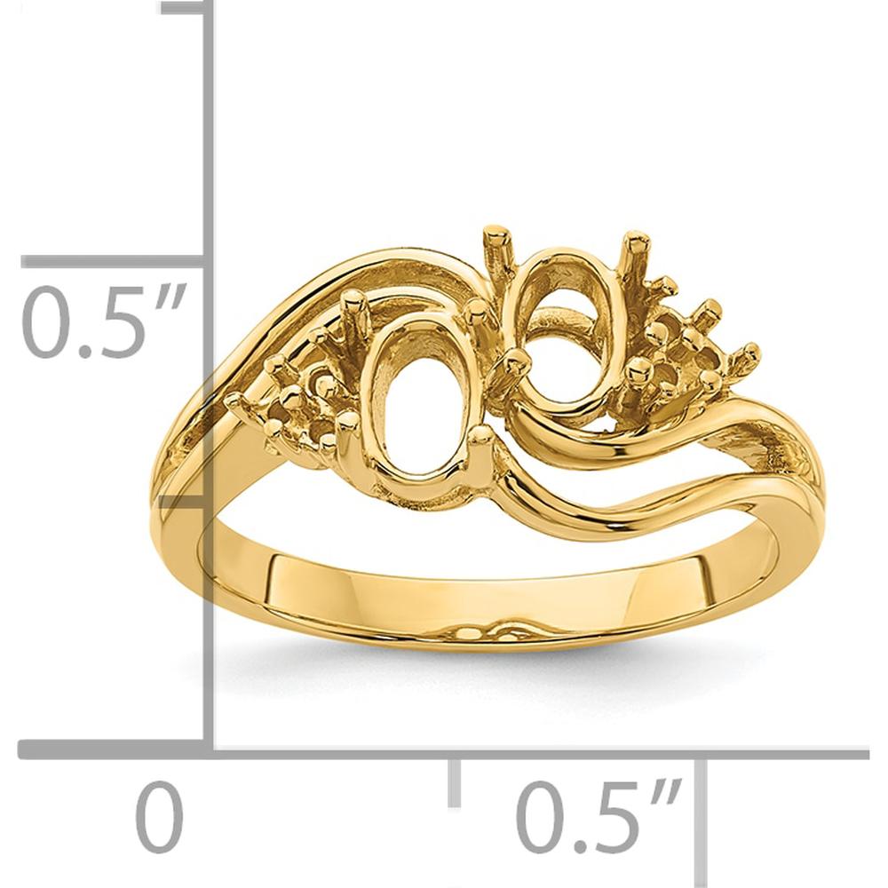 14K Yellow Gold Ring Mounting for 2 Oval Gemstones - 12mm Top Length, 2mm Band Width by Monteluci Fine Jewelry