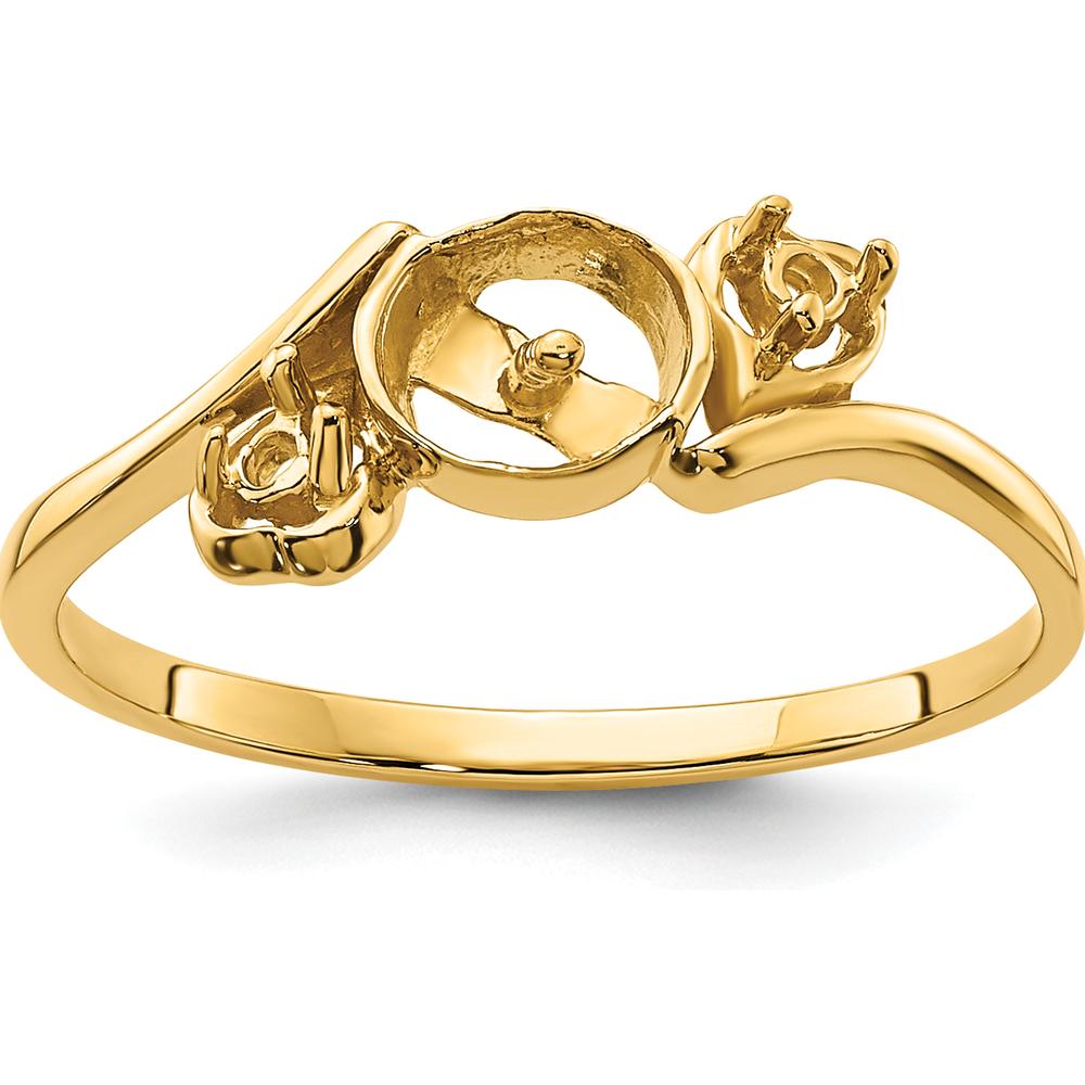 14K Yellow Gold Ring Mounting for 7mm Pearl with Dual 1.7mm Side Stone Settings by Monteluci Fine Jewelry